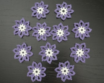 12 Stück, 6 cm, handgehäkelte kleine lila Blumen (Applikation, Verzierung), Junk Journal, Girlande, Kranz, Slow Stitch, #556