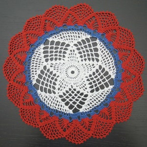 31 cm, 12.2 inch, Red, White, Blue, Patriotic, 4th July, Americana, Veteran, Memorial, Independence, Hand Crochet Doily, ogrc, 207