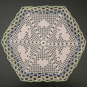 30 cm, 11.8 inch, Hand Crochet Doily, Easter Spring, Rabbit, Bunny, Heart, Love, Hexagonal, ogrc, 461