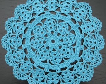 19 cm, 7.5“, Turquoise, Spring, Summer, Easter, Everyday, Boho, Coastal, Farmhouse, Hand Crochet, Doily, ogrc, 938