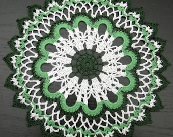 27 cm, 10.6“, White, Green, St Patrick's Day, Shamrock, Small, Hand Crochet, Doily, ogrc, 884