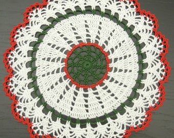 25 cm, 9.8“, Rood, Wit, Groen, Kerstmis, Vakantie, Winter, Noel, Yule, Housewarming Gift, Hand gehaakt kleedje, ogrc, 1070