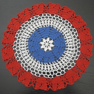 30 cm, 11.8 inch,  Red, White, Blue, Patriotic, 4th of July, Americana, Everyday, Small, Hand Crochet, Doily, ogrc, 1048-2
