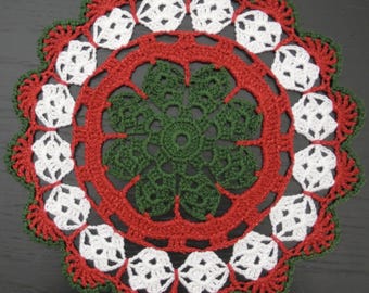21 cm (8,3 ") Häkeldeckchen, Häkeldeckchen, Deckchen in weiß, grün, rot glitzernd, Weihnachtsdeko, Landhaus, Boho, Weihnachten, ogrc, #1201