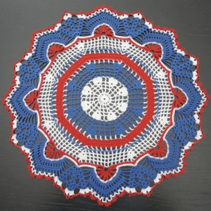 46 cm, 18.1 inch, Red White Blue, 4th of July, Patriotic, Americana, Memorial Day, Independence Day, Veterans, Hand Crochet Doily, ogrc, 764