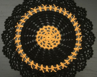 23 cm, Hand gehäkeltes Deckchen, Häkeldeckchen: Schwarz, Orange, Halloween, Herbst, Herbst, Gotic, Für alle Gelegenheiten, Alltag, ogrc, #636