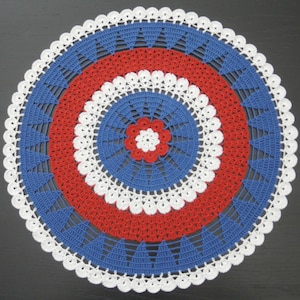 42cm, 16.5 inch, Red White Blue, Patriotic, 4th of July, Memorial Day, Independence Day, Americana, Holiday, Hand Crochet Doily, ogrc, #1300
