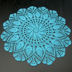 55 cm, 21.7 inch, Hand Crochet Large Round Cotton Doily, Turquoise Blue, Spring, Summer, Easter, Pineapple, Farmhouse, Boho, ogrc, #511-3