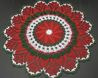 56 cm, 22“, Red, White, Green, Christmas, Holiday, Winter, Noel, Yule, Large, Housewarming Gift, Hand Crochet Doily, ogrc, 1030