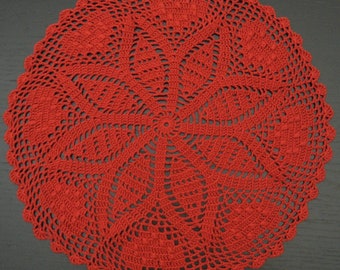 13.4 inch (34 cm) Hand Crochet Doily, Häkeldeckchen: Red, Love, Heart, St Valentine's Day Mother's Day, Home Decor, ogrc, 678