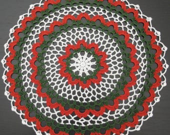 35 cm Handgehäkeltes Deckchen Häkeldeckchen: Rot, Weiß, Grün, Weihnachten, Neujahr, Noel, Mittel, Boho, Bauernhaus, Vintage, #1211