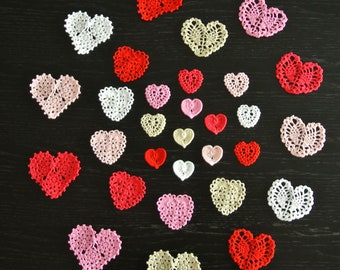 Set of 30 pcs, Multicolors, Hand Crochet Heart Embelishment, Valentine's Ornament, ogrc, 69