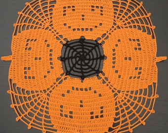 30 cm, Hand gehäkeltes Deckchen, Häkeldeckchen: Orange, Schwarz, Kürbis, Herbst, Herbst, Erntedank, Halloween, ogrc, #863