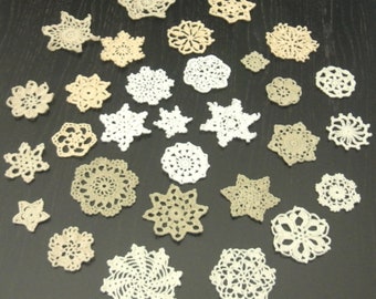 30 pcs, 4 - 10 cm, 1.6 – 3.9 inch, White, Beige, Crochet Snowflakes, Winter, Holiday, Christmas, DIY craft, Garland, Scrapbooking, ogrc, 579