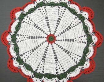 38 cm (14.6") handgemachtes Häkeldeckchen, Häkeldeckchen: Weihnachten, rund, #1208