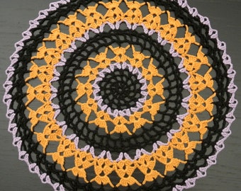 26 cm, Häkeldeckchen, Häkeldeckchen in orange, lila, schwarz, Halloween, Herbst, Alltag, Rund, ogrc, #568