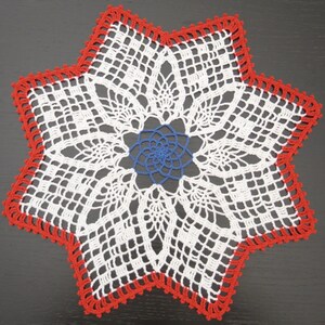 37 cm, 14.6 inch, Red Wht Blue, 4th of July, Patriotic, Independence Day, Americana, Memorial, Nautical, Star, Hand Crochet Doily, ogrc, 788