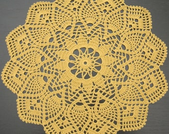 33 cm, 13“, Gold, Pineapple, All Occasions, Autumn, Fall, Everyday, Hand Crochet Medium Doily, Farmhouse Decor, Gift for, ogrc, 778