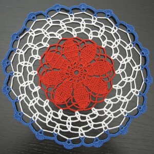 26 cm, 10.2 inch, Red White Blue, 4th of July, Patriotic, Independence, Americana, Memorial, Farmhouse, Hand Crochet Doily, ogrc, #786
