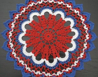 25 cm, 9.8“, Rood Wit Blauw, 4 juli, Patriottisch, Onafhankelijkheidsdag, Memorial, Americana, Handgehaakt kleedje, ogrc, 1044