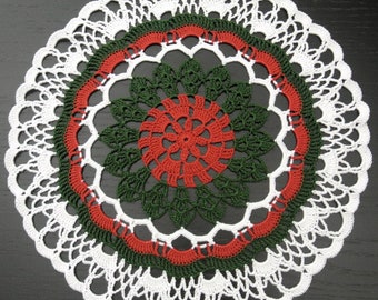 31 cm Hand gehäkeltes Häkeldeckchen, Häkeldeckchen: Rot, Weiß, Grün, Weihnachtsdeko, Noel, Prop, Mitbringsel, VTG Style, Bauernhaus, ogrc, 650