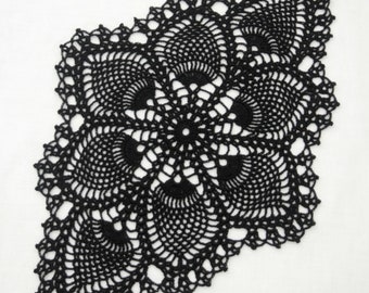 44 x 31 cm, 17.3 x 12.2 inch, Black, Pineapple, All Occasions, Everyday, Oval, Hand Crochet Doily, ogrc, 988