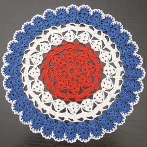 27 cm, 10.6 inch, Red White Blue, 4th of July, Patriotic, Independence Day, Americana, Memorial, Nautical, Hand Crochet Doily, ogrc, #789