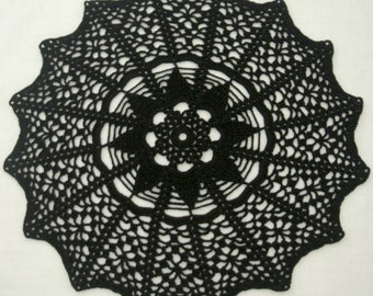 35 cm, 13.8“, Black, Halloween, Spider Web, Hand Crochet Doily, ogrc, 1078