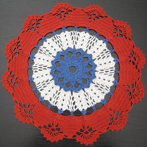 31cm, 12.2 inch, Red White Blue, Patriotic, 4th of July, Memorial Day, Independence Day, Americana, Holiday, Hand Crochet Doily, ogrc, #1299