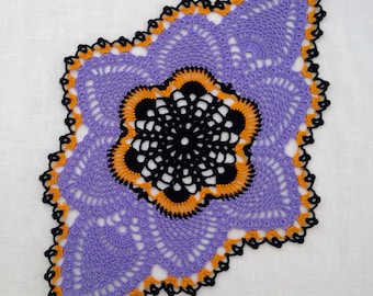 42 x 29 cm, Häkeldeckchen, Deckchen, Häkeldeckchen, Halloween, Herbst, Feiertage, Ananas, ogrc, schwarz, orange, violett, 1358