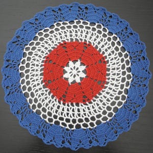 29cm, 11.4 inch, Red White Blue, Patriotic, 4th of July, Memorial Day, Independence Day, Americana, Holiday, Hand Crochet Doily, ogrc, #1301