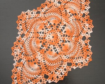 44 x 31 cm, 17.3 x 12.2 inch, Orange (variegated), Pineapple, Halloween, Autumn, Fall, Crochet Doily, ogrc, 1072