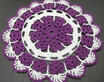 21cm, 8.3“, Purple, White, Lent, Easter, Summer, Spring, All Occasions, Everyday, Hand Crocheted Doily, Farmhouse Decor, Gift For, ogrc, 882