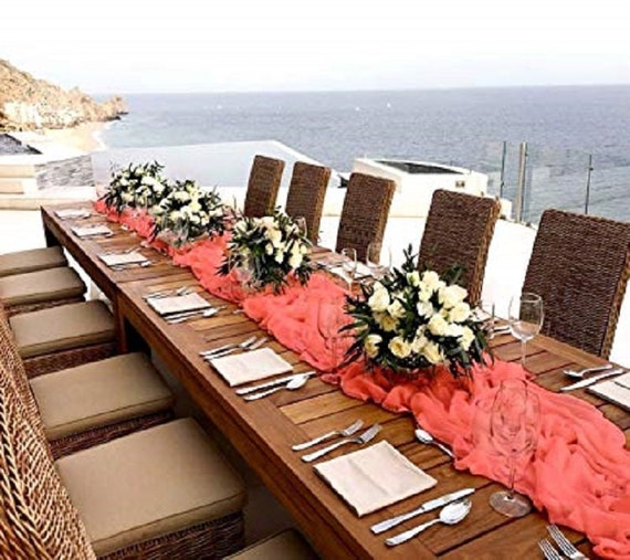 Coral Rustic Wedding With Gauze Table Runner Bridal Shower Etsy