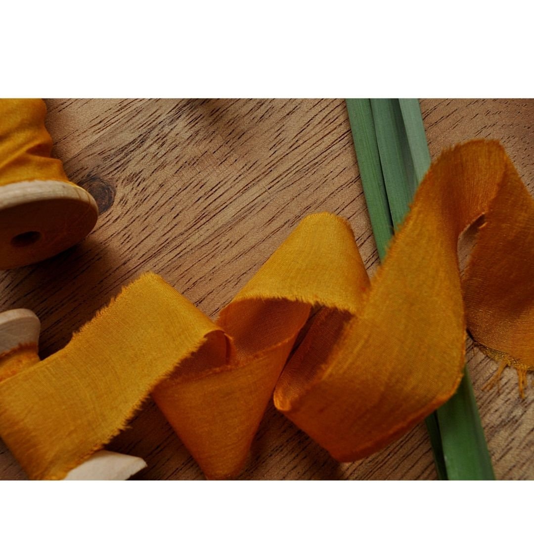 Burnt orange silk fringe ribbon Rustic wrapping ribbon for Etsy