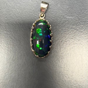 Natural Ethiopian Opal Solid 925 Sterling Silver Pendant , Handmade Opal Oval Silver Fancy Pendant