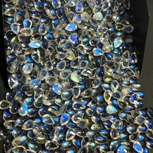 6x4MM, Flashy Rainbow moonstone lot, 100% natural,AAA quality,Pear shaped Rainbow Moonstone Cabochon, Loose moonstone gemstone for jewelry.