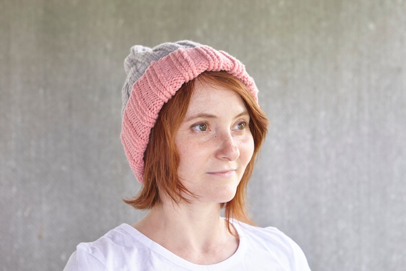Handmade gray pink Knitted Knit Slouchy Hat Autumn Spring Crochet Beanie Men Women Unisex grey two colours