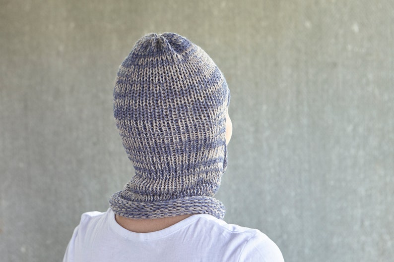 Knitted Balaclava Knit Face Mask Fashion Autumn Spring Summer Hat Crochet Wool Hood Hiking Ski Men Women Unisex Handmade Marble Blue Beige
