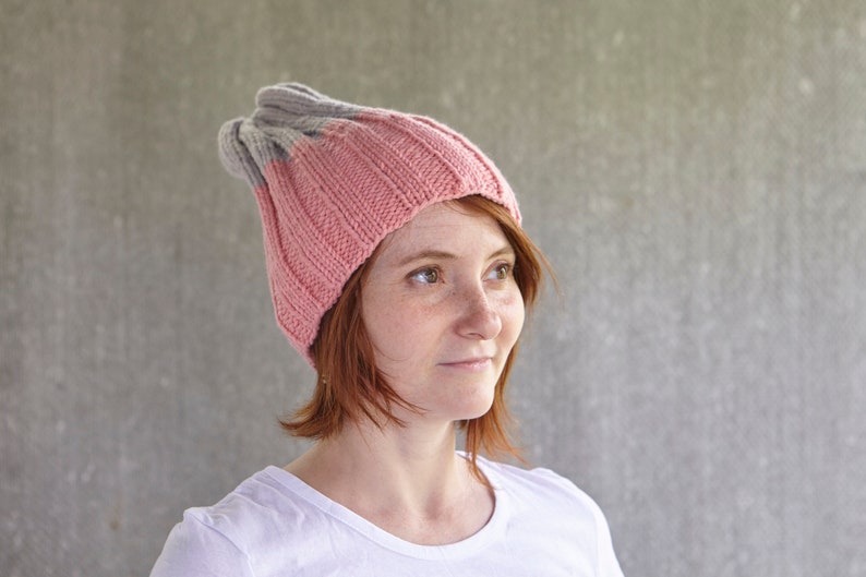 Handmade gray pink Knitted Knit Slouchy Hat Autumn Spring Crochet Beanie Men Women Unisex grey two colours
