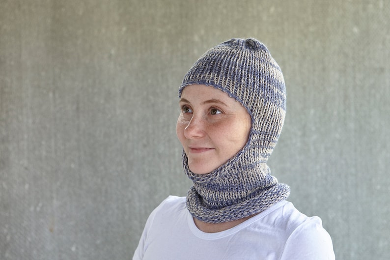Knitted Balaclava Knit Face Mask Fashion Autumn Spring Summer Hat Crochet Wool Hood Hiking Ski Men Women Unisex Handmade Marble Blue Beige
