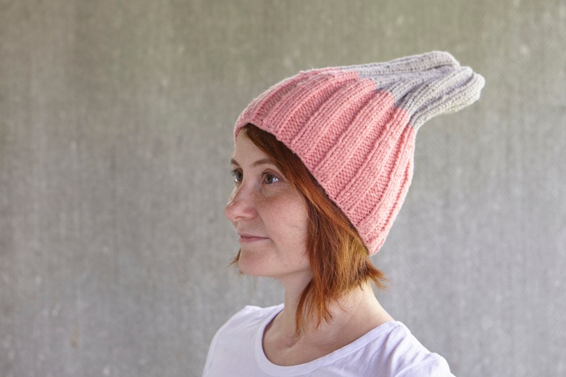 Handmade gray pink Knitted Knit Slouchy Hat Autumn Spring Crochet Beanie Men Women Unisex grey two colours