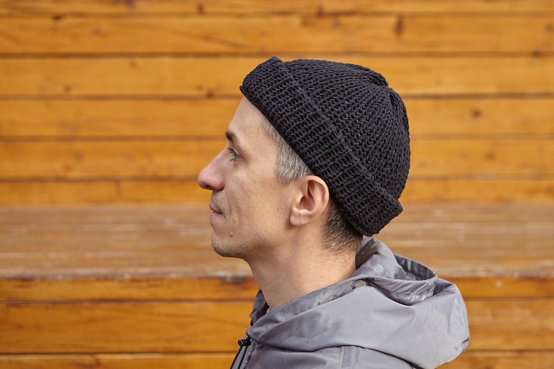 Fisherman Black Cotton Knitted Hat 
