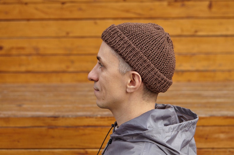 Handmade Dark Brown Cotton Knitted Hat 