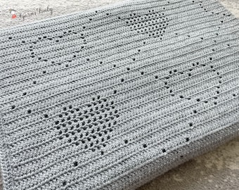 Diamond Hearts Blanket - PDF Filet Crochet Pattern - English Version - Instant Download - Filet Crochet