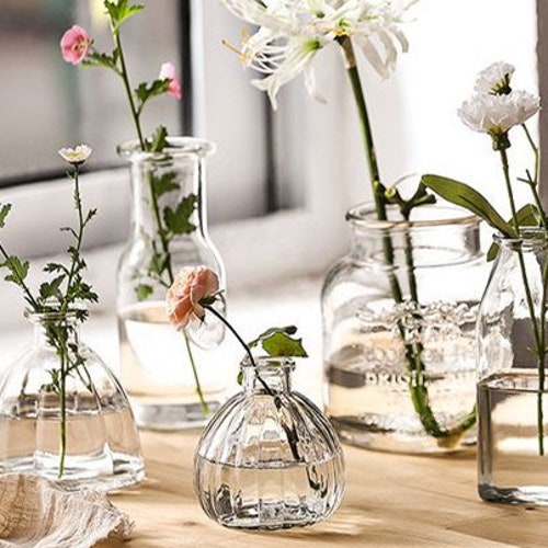 Vintage Style Clear Glass Bottle Small Bud Vase Home Wedding Centerpiece Decor 
