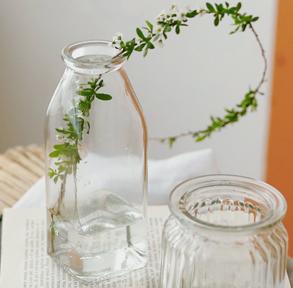 estilo retro Jarrón de cristal para plantas LACKINGONE jarrón decorativo con soporte de madera Single-Vase transparente 1 unidad