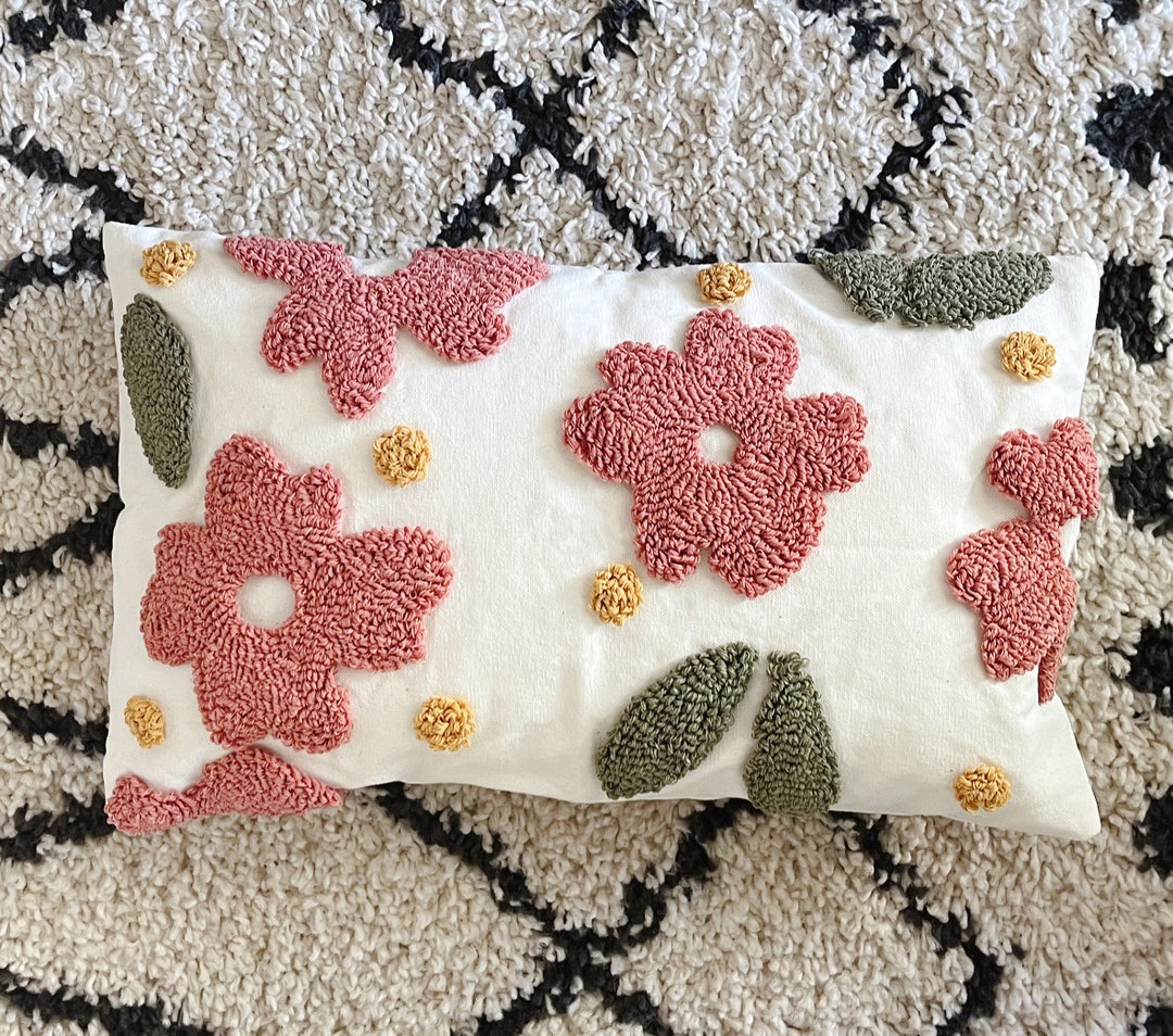 Pink Lumbar Pillow/pink Flower Pillow/pink Floral Pillow Etsy