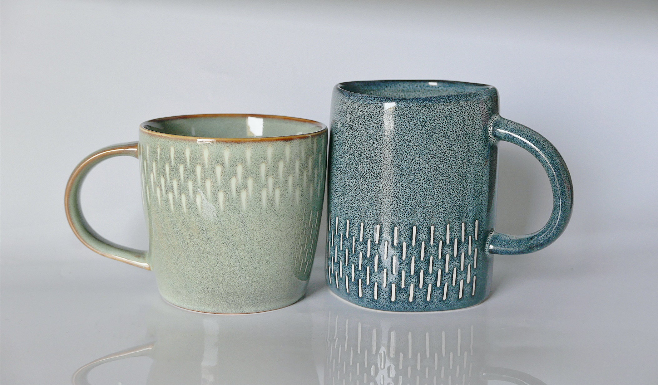 Glazed Ceramic Blue Mugs/ Handmade Rustic Green Mugs Classic Etsy