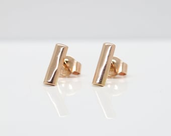 Edle Gold Ohrstecker Stab aus 14k/585er Rotgold minimalistisch